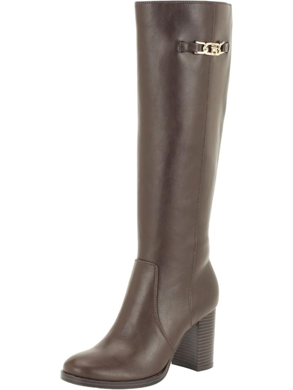 Tommy Hilfiger Women's Brown Poura Round Toe Block Heel Knee-High Dress Boots